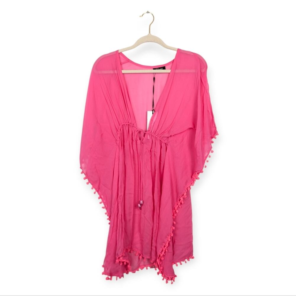 Shahida Parides Coverup M Pink Pom Pom Beach Tunic Resort Swim NWT
